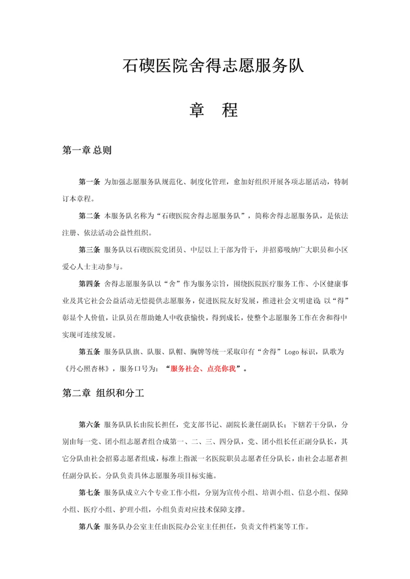 医院舍得志愿服务队标准章程.docx