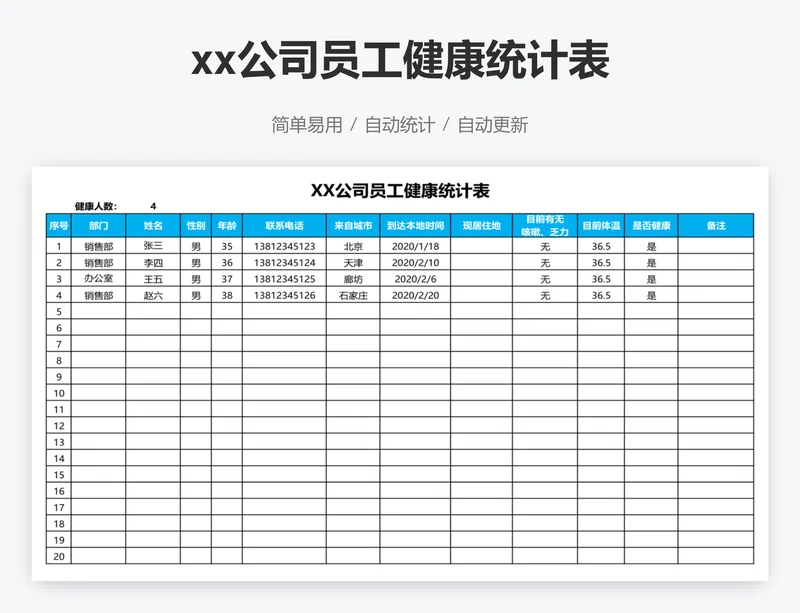 xx公司员工健康统计表