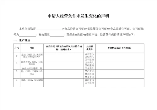 申请人经营条件未发生变化的声明