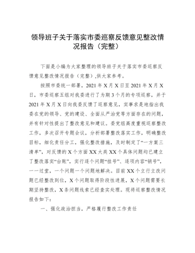 领导班子关于落实市委巡察反馈意见整改情况报告（完整）.docx