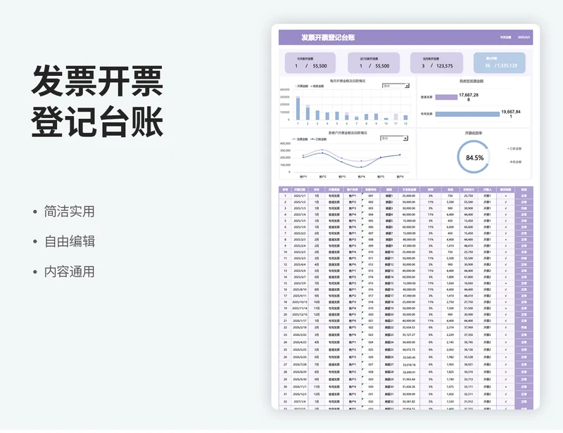 公司发票开票登记台账