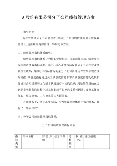 A股份公司分子公司绩效管理专题方案.docx