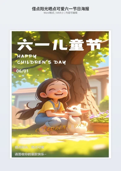 借点阳光晒点可爱六一节日海报