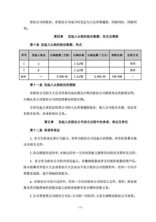 股份有限公司发起人协议