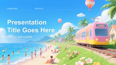 蓝色卡通风度假旅行PPT主题