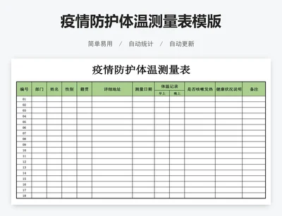 疫情防护体温测量表模版