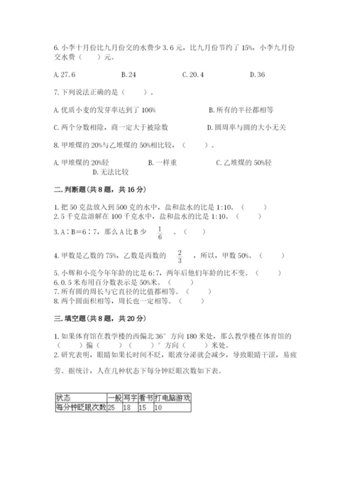 人教版六年级上册数学期末考试卷精品（考试直接用）.docx