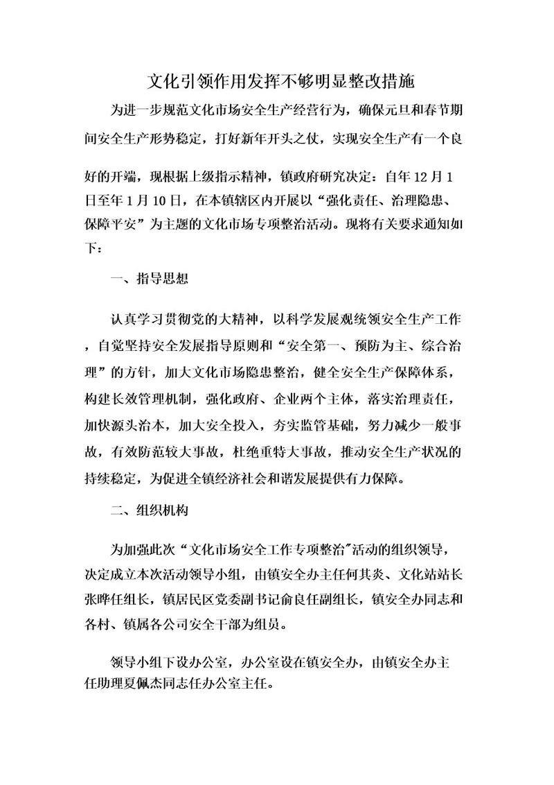 文化引领作用发挥不够明显整改措施