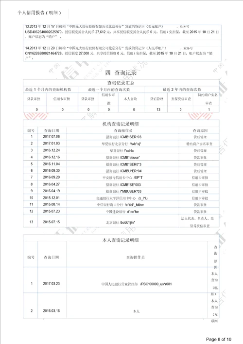 详细版征信报告模板含水印可编辑