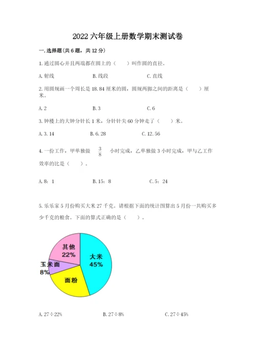 2022六年级上册数学期末测试卷含答案【达标题】.docx