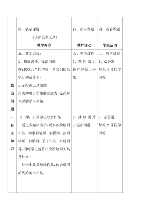一年级上册 1.《认识美术工具》教案