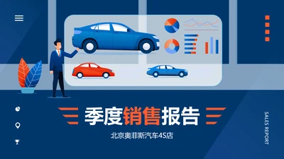 扁平插画风汽车企业销售季度汇报