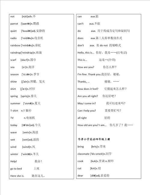 上海版牛津小学英语词汇表带音标