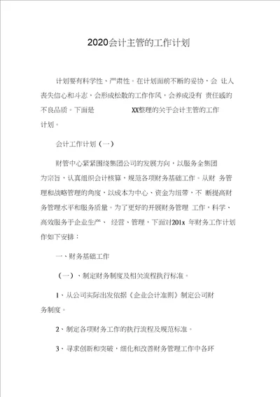 2020会计主管的工作计划