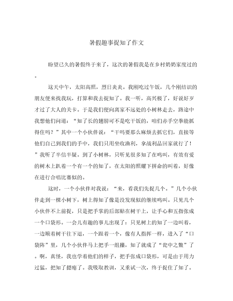 暑假趣事捉知了作文