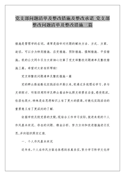 党支部问题清单及整改措施及整改承诺 党支部整改问题清单及整改措施三篇