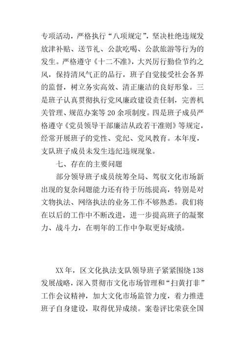 区文化市场行政执法支队领导班子的述职报告