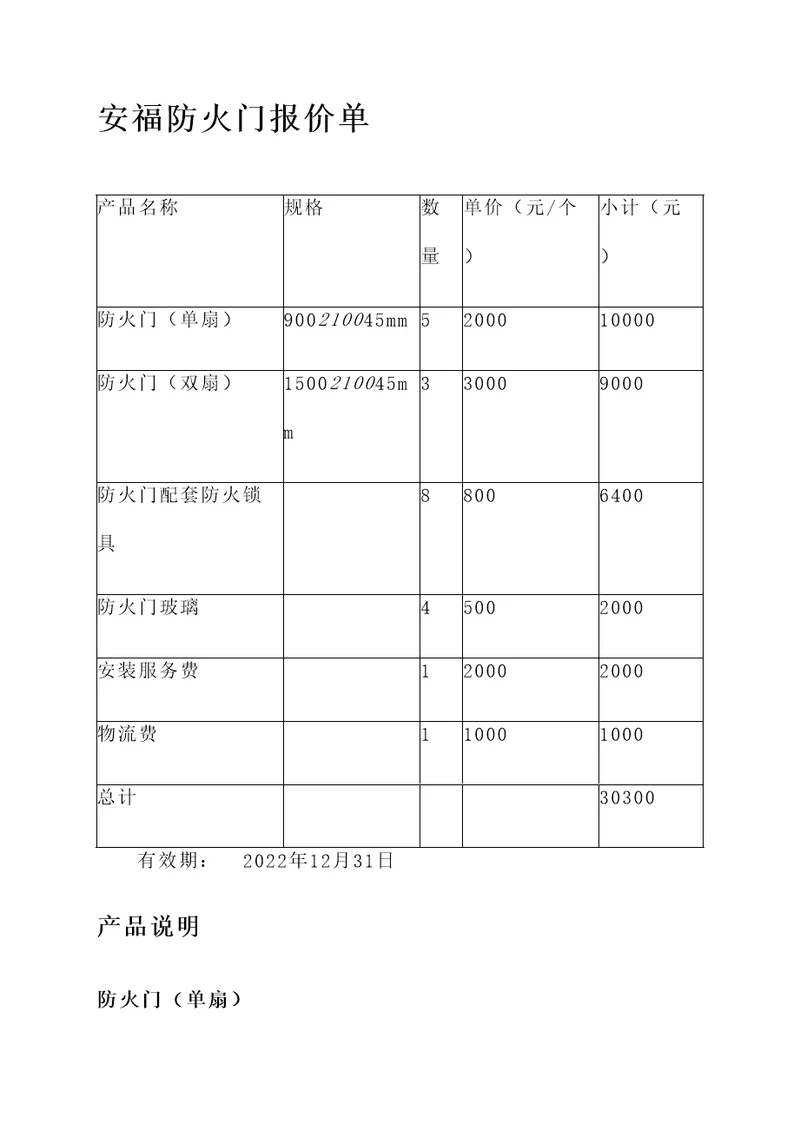 安福防火门报价单