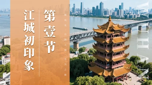 金色实景武汉旅行攻略PPT模板
