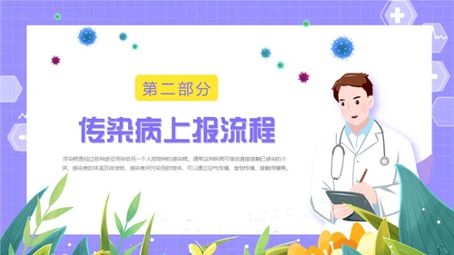 紫色卡通插画医疗医护科普传染病上报流程动态PPT传染病预防