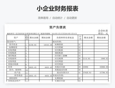 小企业财务报表