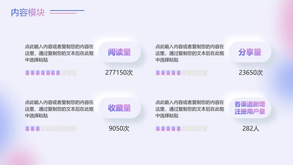 蓝色粉色弥散风新拟态形状运营述职报告PPT模板