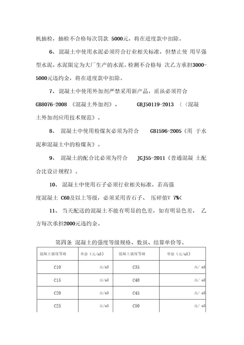 商品混凝土购销合同完美标准版