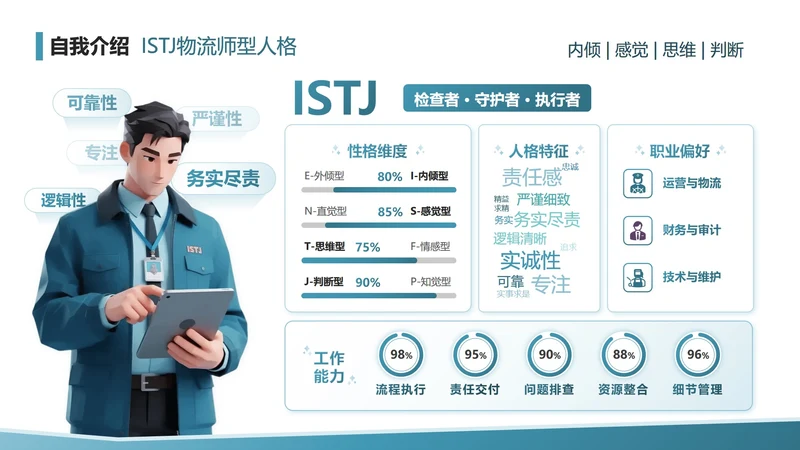 蓝色渐变创意MBTI自我介绍PPT单页