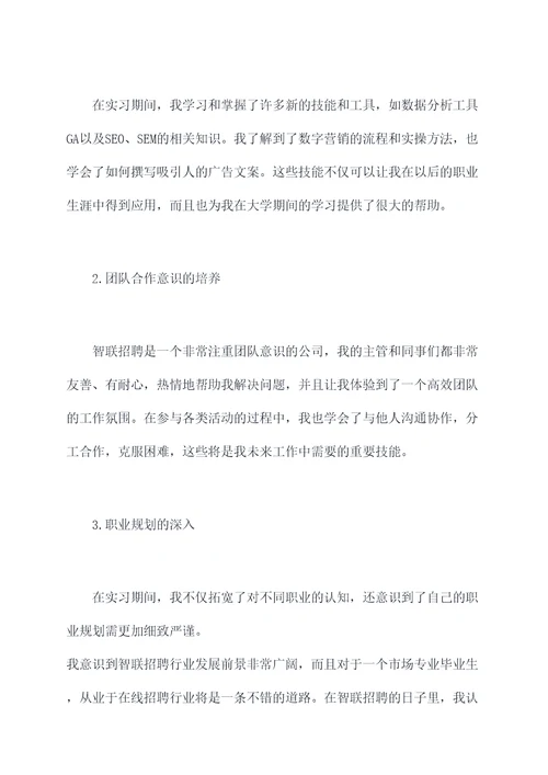 智联招聘实习个人总结