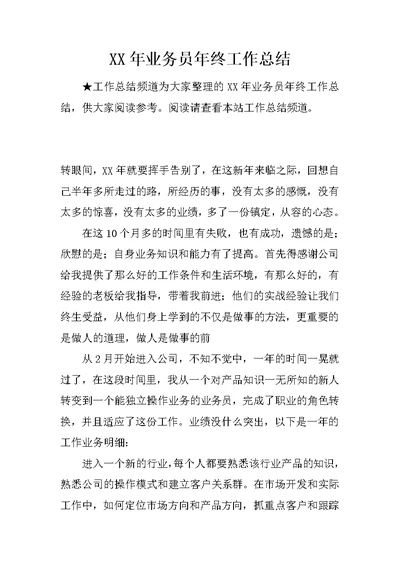 XX年业务员年终工作总结 3