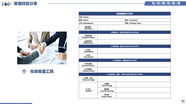 蓝色简约几何图形如何做好复盘工作培训PPT