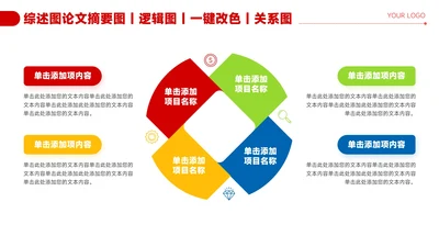 红色简约风4项图形关系图PPT