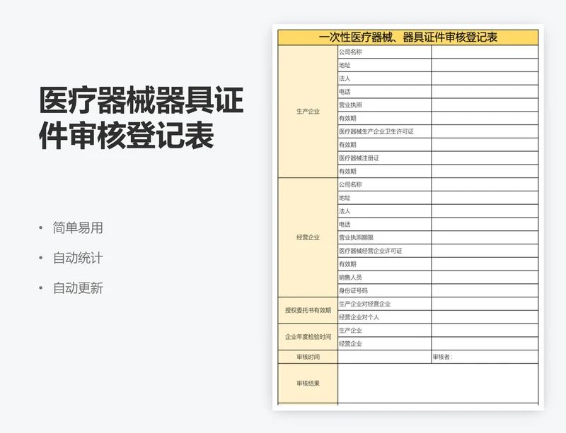 医疗器械器具证件审核登记表