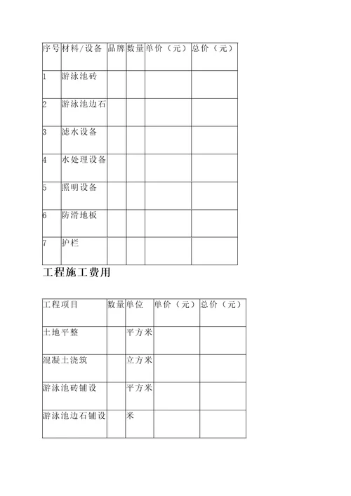 乐山游泳池装修报价单