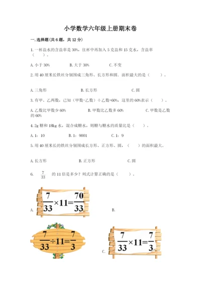 小学数学六年级上册期末卷附参考答案【突破训练】.docx