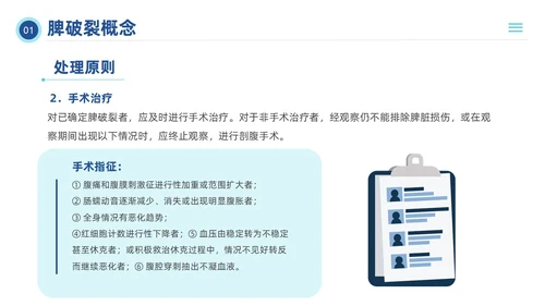 蓝色插画风脾破裂的护理查房培训