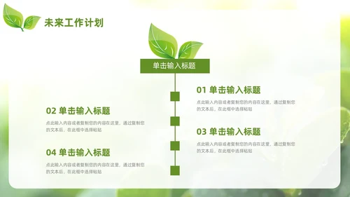 小清新绿叶简约商务工作总结汇报PPT模板