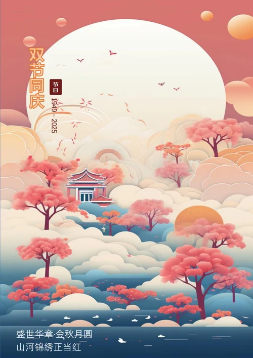 红色国庆中秋双节海报