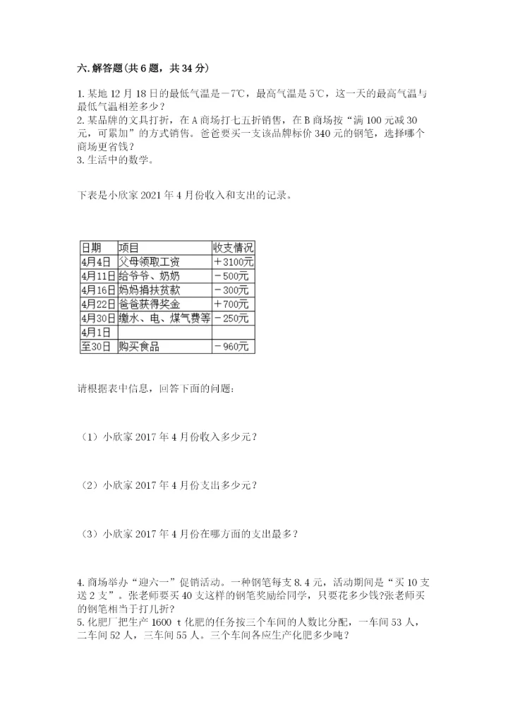 小升初六年级期末测试卷（突破训练）.docx