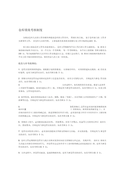 仓库部门员工绩效考核方案