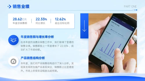 蓝色简约风销售行业季度工作总结PPT模板