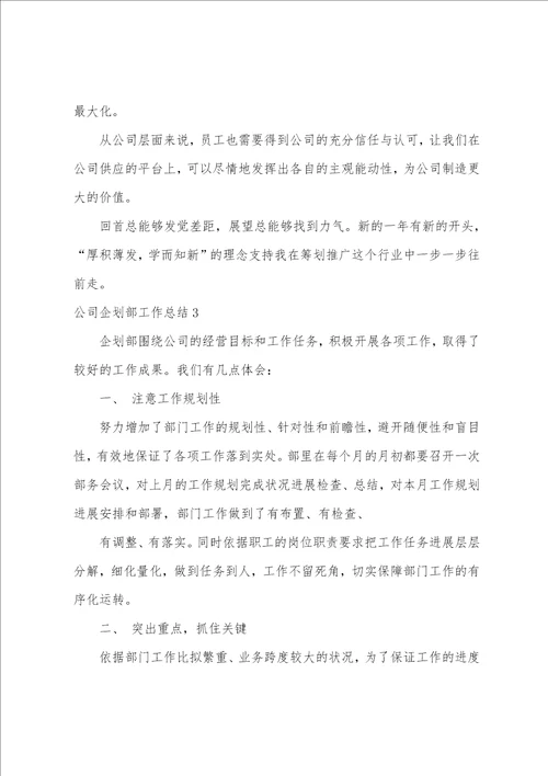 公司企划部工作总结