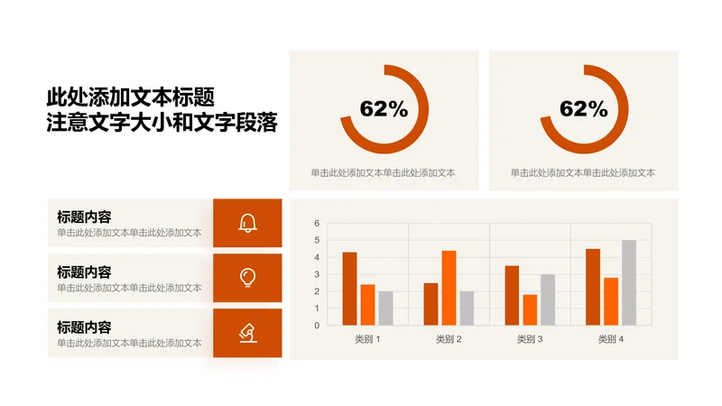 图表页-橙色简约风3项饼形条形图示