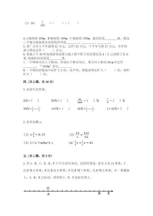 小学六年级下册数学摸底考试题1套.docx