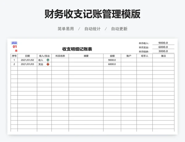 财务收支记账管理模版