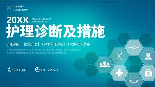 深蓝色简约风护理诊断及措施128个护理诊断医学培训P图课件护理医疗