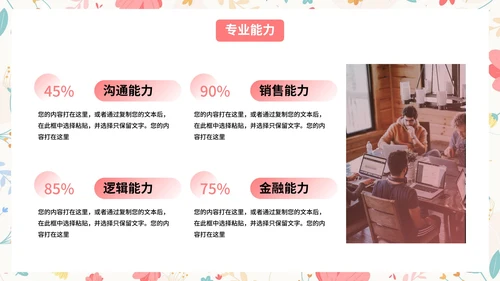 卡通小清新花卉插画个人求职简历PPT模板