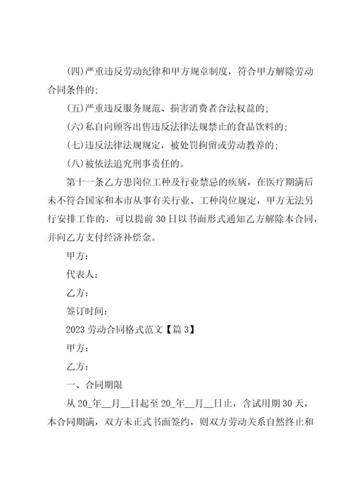 2023个人的劳动合同格式范文