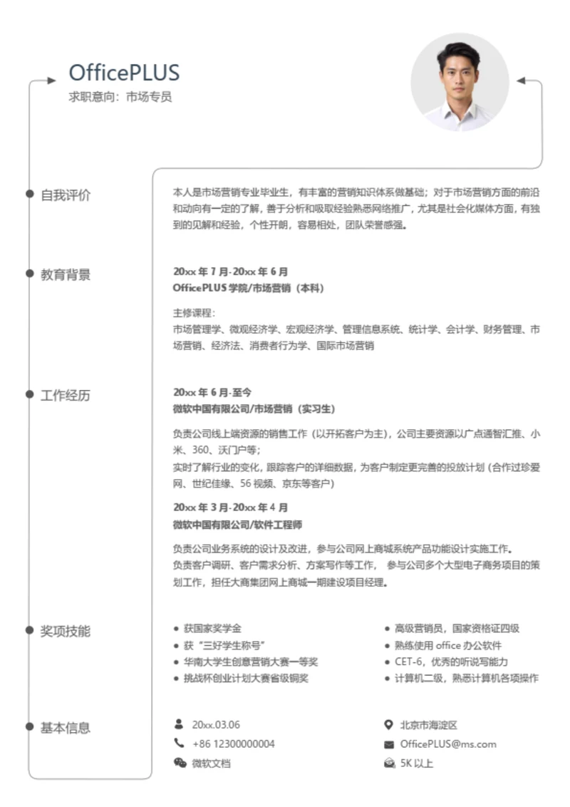 创意线条时间轴个人简历模板