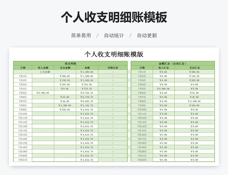 个人收支明细账模板